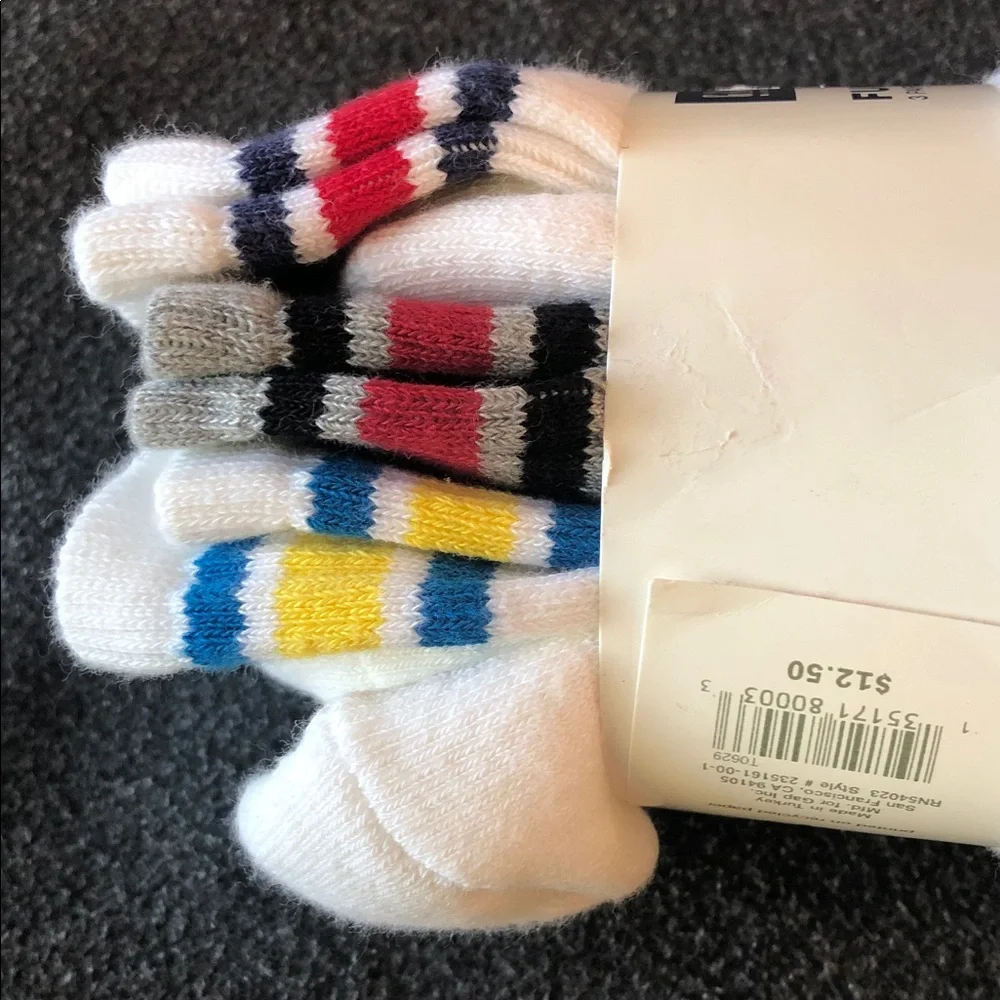 GAP Kids Varsity Athletic Crew White Gray Socks 3-Pair Set Size L (Shoe Sz 3-4)
